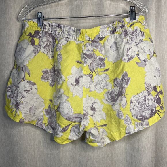 KUT From The Kloth Shorts Women's 14 Yellow Floral Linen Pull On Everyday Bright - Picture 2 of 4